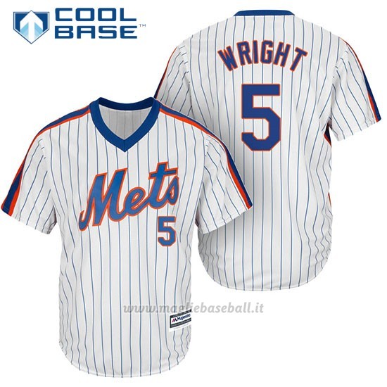Maglia Baseball Uomo New York Mets David Wright Majestic Collezione Bianco Cool Base Cooperstown